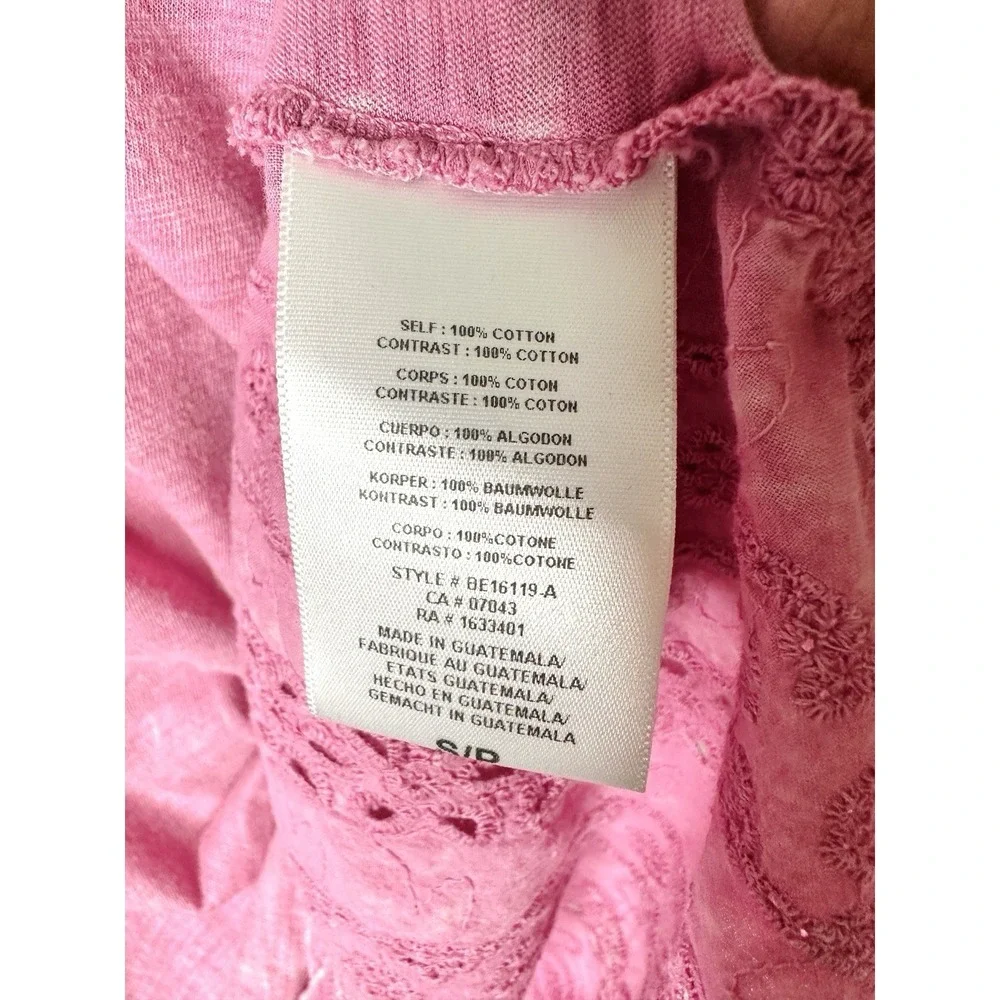 Eri + Ali Anthropologie Pink Eyelet Lace Back Tank Top Small Cotton V-Neck Boho - Picture 11 of 12